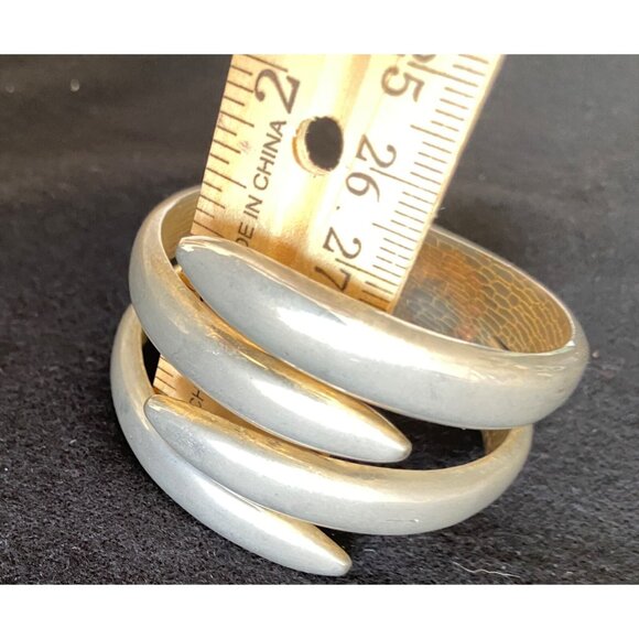 Vintage DORLAN Silver Pewter Claw Cuff Bracelet Polished Spring Hinged Modernist - Picture 12 of 15